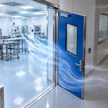 Điều gì xảy ra với pressure cascade trong thời gian cửa phòng sạch đang mở?